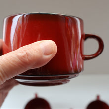 Load image into Gallery viewer, Set of SIX Villeroy &amp; Boch Large BREAKFAST Cups. 1980s Granada Design with Red Glaze
