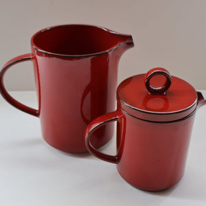 Villeroy & Boch Large JUG and Smaller LIDDED JUG. 1980s Granada Design with Red Glaze 