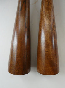 Tall Vintage Scandi-Style Teak Wooden Candlesticks with Metal Sconces