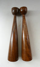 Load image into Gallery viewer, Tall Vintage Scandi-Style Teak Wooden Candlesticks with Metal Sconces
