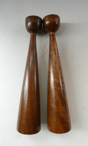 Tall Vintage Scandi-Style Teak Wooden Candlesticks with Metal Sconces