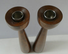 Load image into Gallery viewer, Tall Vintage Scandi-Style Teak Wooden Candlesticks with Metal Sconces
