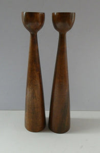 Tall Vintage Scandi-Style Teak Wooden Candlesticks with Metal Sconces