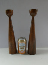 Load image into Gallery viewer, Tall Vintage Scandi-Style Teak Wooden Candlesticks with Metal Sconces
