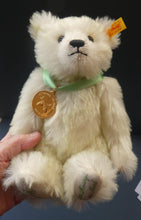 Load image into Gallery viewer, Limited Edition Danbury Mint / Steiff PISCES Small White Mohair Teddy Bear. 9 inches
