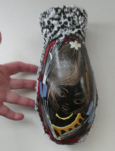 Vintage 1950s ITALIAN San Marino Vase with a Black and White Lava Glaze and Sgrafitto Image of a Young Lady
