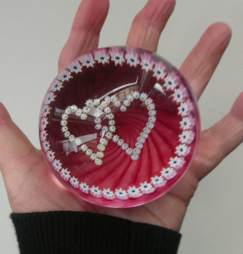 Vintage 1989 Caithness Paperweight. Double Heart or LUCKENBOOTH Motif by COLIN TERRIS