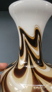 Mid Century Italian V.B Opaline ZEBRA Stripe Glass Vase. 12 1/4 inches in height