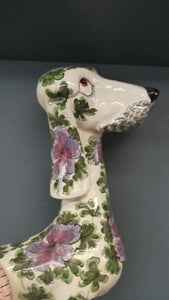 MASSIVE Mid-Century Italian Pottery Hound Dog Decorated with Hand-Painted Flowers. Height 18 inches