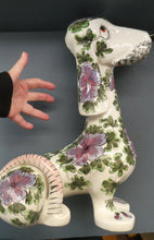 Load image into Gallery viewer, MASSIVE Mid-Century Italian Pottery Hound Dog Decorated with Hand-Painted Flowers. Height 18 inches
