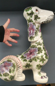 MASSIVE Mid-Century Italian Pottery Hound Dog Decorated with Hand-Painted Flowers. Height 18 inches