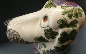 MASSIVE Mid-Century Italian Pottery Hound Dog Decorated with Hand-Painted Flowers. Height 18 inches
