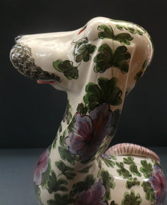 MASSIVE Mid-Century Italian Pottery Hound Dog Decorated with Hand-Painted Flowers. Height 18 inches