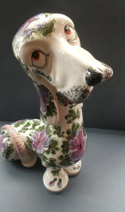 MASSIVE Mid-Century Italian Pottery Hound Dog Decorated with Hand-Painted Flowers. Height 18 inches
