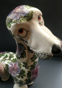 MASSIVE Mid-Century Italian Pottery Hound Dog Decorated with Hand-Painted Flowers. Height 18 inches