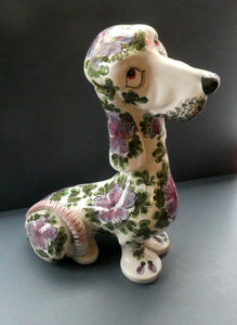 MASSIVE Mid-Century Italian Pottery Hound Dog Decorated with Hand-Painted Flowers. Height 18 inches