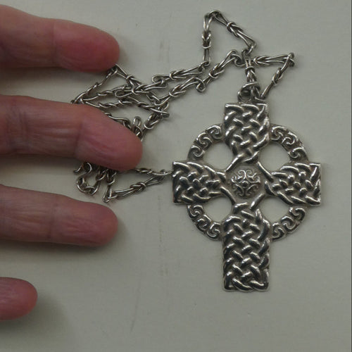 Large ANTIQUE Scottish Silver Pendant with Iona Cross Motif. Glasgow Hallmark Gilmore & Watson 1919