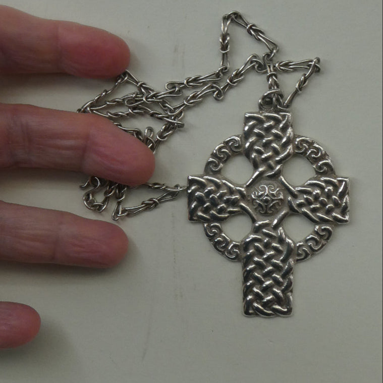 Large ANTIQUE Scottish Silver Pendant with Iona Cross Motif. Glasgow Hallmark Gilmore & Watson 1919