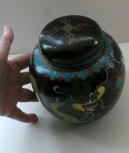 Load image into Gallery viewer, Vintage Chinese Cloisonne Lidded Ginger Jar Featuring Two Dragons Chasing a Flaming Pearl
