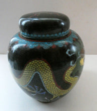 Load image into Gallery viewer, Vintage Chinese Cloisonne Lidded Ginger Jar Featuring Two Dragons Chasing a Flaming Pearl
