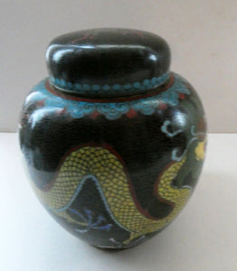 Vintage Chinese Cloisonne Lidded Ginger Jar Featuring Two Dragons Chasing a Flaming Pearl