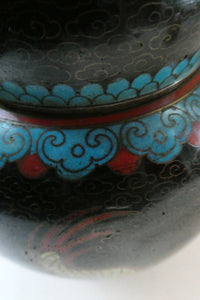 Vintage Chinese Cloisonne Lidded Ginger Jar Featuring Two Dragons Chasing a Flaming Pearl