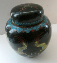 Load image into Gallery viewer, Vintage Chinese Cloisonne Lidded Ginger Jar Featuring Two Dragons Chasing a Flaming Pearl
