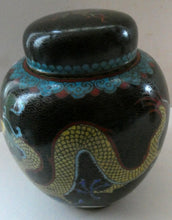 Load image into Gallery viewer, Vintage Chinese Cloisonne Lidded Ginger Jar Featuring Two Dragons Chasing a Flaming Pearl
