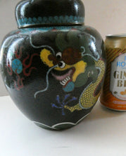 Load image into Gallery viewer, Vintage Chinese Cloisonne Lidded Ginger Jar Featuring Two Dragons Chasing a Flaming Pearl
