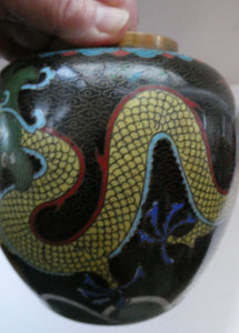 Vintage Chinese Cloisonne Lidded Ginger Jar Featuring Two Dragons Chasing a Flaming Pearl