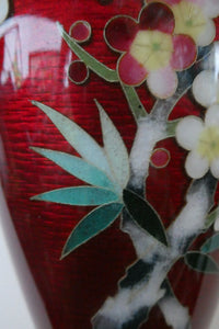 Antique Japanese Cloisonne Red Ginbari Enamel Vase with Ando Jubei Studio Flower Mark Media 1 of 26