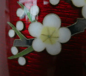 Antique Japanese Cloisonne Red Ginbari Enamel Vase with Ando Jubei Studio Flower Mark Media 1 of 26