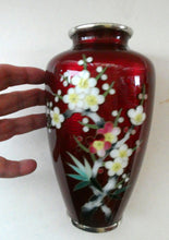 Load image into Gallery viewer, Antique Japanese Cloisonne Red Ginbari Enamel Vase with Ando Jubei Studio Flower Mark Media 1 of 26
