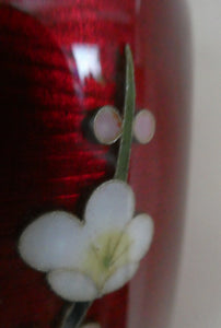 Antique Japanese Cloisonne Red Ginbari Enamel Vase with Ando Jubei Studio Flower Mark Media 1 of 26