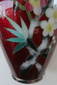 Antique Japanese Cloisonne Red Ginbari Enamel Vase with Ando Jubei Studio Flower Mark Media 1 of 26