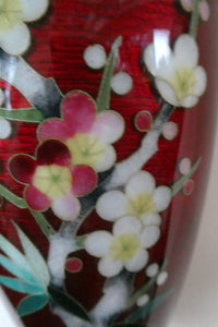 Antique Japanese Cloisonne Red Ginbari Enamel Vase with Ando Jubei Studio Flower Mark Media 1 of 26