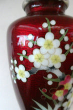 Load image into Gallery viewer, Antique Japanese Cloisonne Red Ginbari Enamel Vase with Ando Jubei Studio Flower Mark Media 1 of 26
