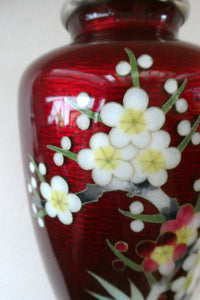 Antique Japanese Cloisonne Red Ginbari Enamel Vase with Ando Jubei Studio Flower Mark Media 1 of 26