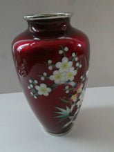 Load image into Gallery viewer, Antique Japanese Cloisonne Red Ginbari Enamel Vase with Ando Jubei Studio Flower Mark Media 1 of 26
