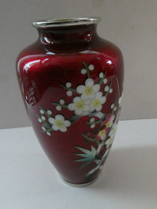 Antique Japanese Cloisonne Red Ginbari Enamel Vase with Ando Jubei Studio Flower Mark Media 1 of 26