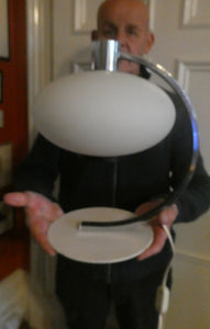 Vintage 1970s Table Lamp with White Opaque Glass Shade and Curved Chrome Arm