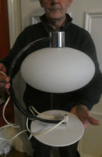 Load image into Gallery viewer, Vintage 1970s Table Lamp with White Opaque Glass Shade and Curved Chrome Arm
