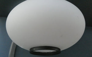 Vintage 1970s Table Lamp with White Opaque Glass Shade and Curved Chrome Arm