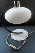 Load image into Gallery viewer, Vintage 1970s Table Lamp with White Opaque Glass Shade and Curved Chrome Arm
