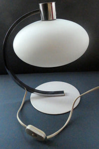 Vintage 1970s Table Lamp with White Opaque Glass Shade and Curved Chrome Arm