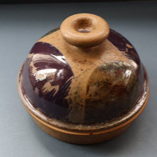 1970s STUDIO POTTERY.  Small Cheese Dome with Abstract Floral Motifs. Crich Pottery (Diana Worthy)