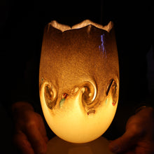 Load image into Gallery viewer, 1950s Scottish VASART Glass Tulip Lamp in Eye-Catching Yellow Shade with Tutti Frutti &amp; Black Flecks. WORKING
