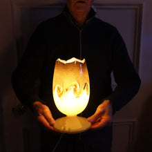 Load image into Gallery viewer, 1950s Scottish VASART Glass Tulip Lamp in Eye-Catching Yellow Shade with Tutti Frutti &amp; Black Flecks. WORKING
