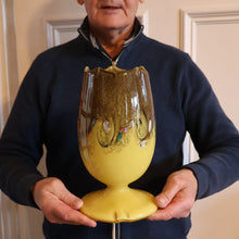 Load image into Gallery viewer, 1950s Scottish VASART Glass Tulip Lamp in Eye-Catching Yellow Shade with Tutti Frutti &amp; Black Flecks. WORKING
