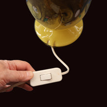 Load image into Gallery viewer, 1950s Scottish VASART Glass Tulip Lamp in Eye-Catching Yellow Shade with Tutti Frutti &amp; Black Flecks. WORKING
